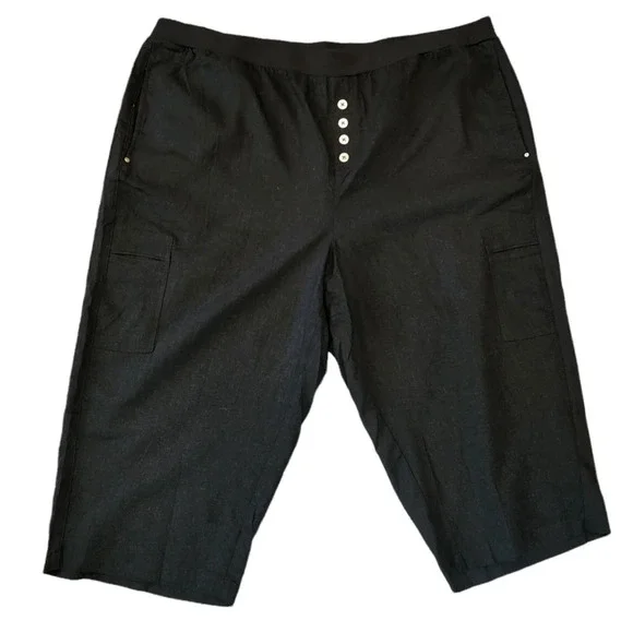 Ellos Linen Blend Stretch Waist Black Crop Cargo Pant Plus Size 28 4X New NWOTS - Picture 8 of 15